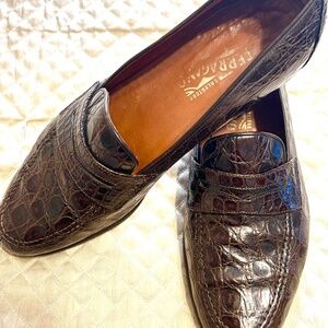 Salvatore Ferragamo Loafers Alligator Leather Shoes Mens Size 12